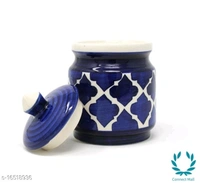 Handcrafted Morrocon Ceramic Achar Pickle Jar/Barni with Lid - Blue, Ceramic